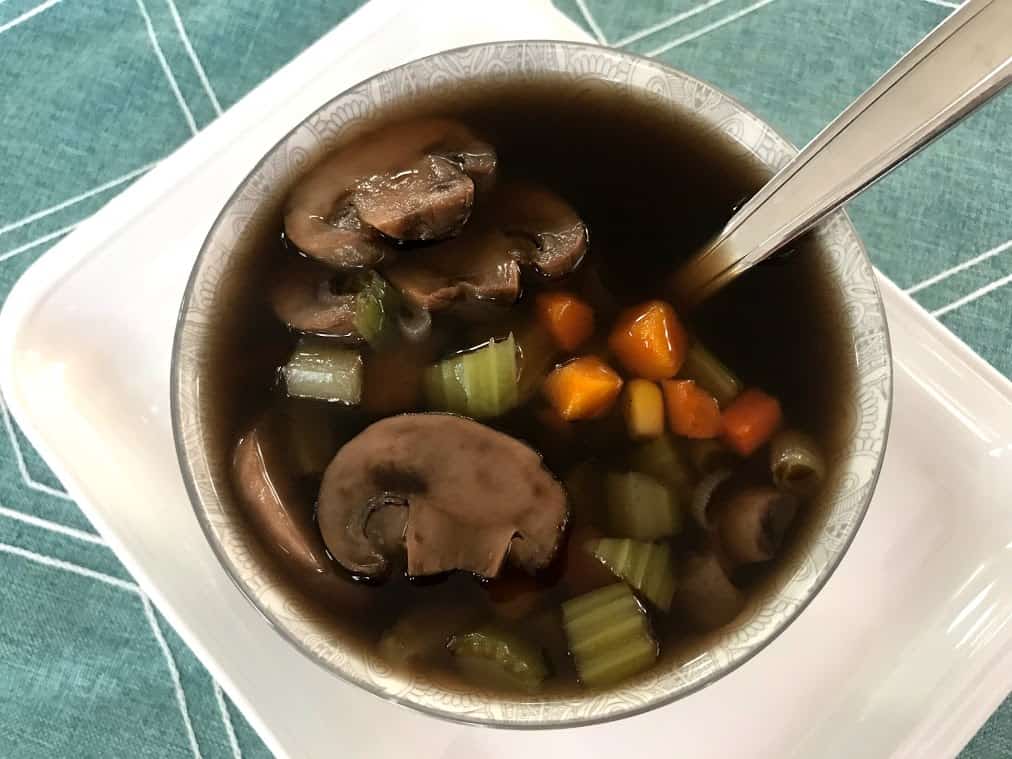 Very easy Mixed Vegetables Mushroom Soup recipe that's ready in 15 minutes or less. Perfect for lunch or dinner. Savory Thoughts | #soup #mushroom #vegetables #mixedvegetablesmushroomsoup