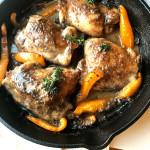 Skillet Baked Chicken Thighs With Homemade Mushroom Sauce – easy, scrumptious, delicious chicken recipe that’s ready in 30 minutes or less with little to no effort. Savory Thoughts | #vegetables #chicken # SkilletBakedChickenThighsWithHomemadeMushroomSauce #homemade #skilletdish