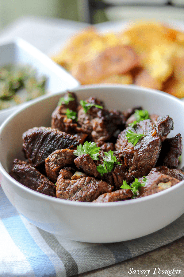 Savory Thoughts - Haitian Tasso (Steak Bites, Fried Beef Tips, Beef Bites). Haitian Tasso is famous in Haiti. In other parts of the world they are called steak bites, fried beef tips, or beef bites. I call them mouthwatering! Not to mention they are gluten-free!
