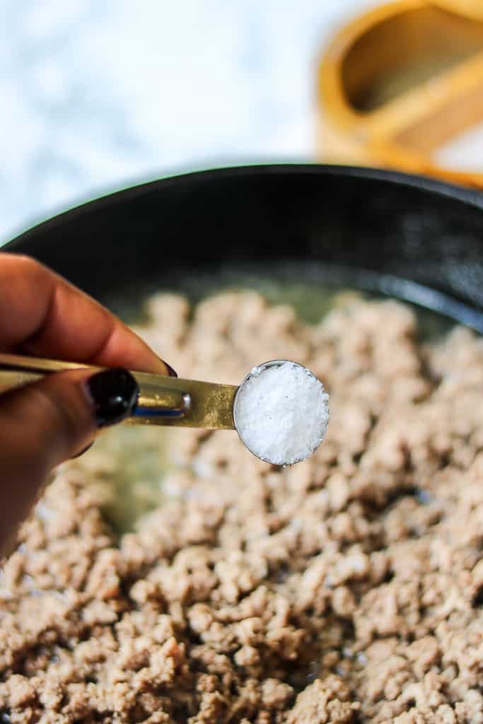 Beef Bolognese Recipe - Savor Thoughts Beef Bolognese Recipe - Savor Thoughts. Salt being added to the beef.