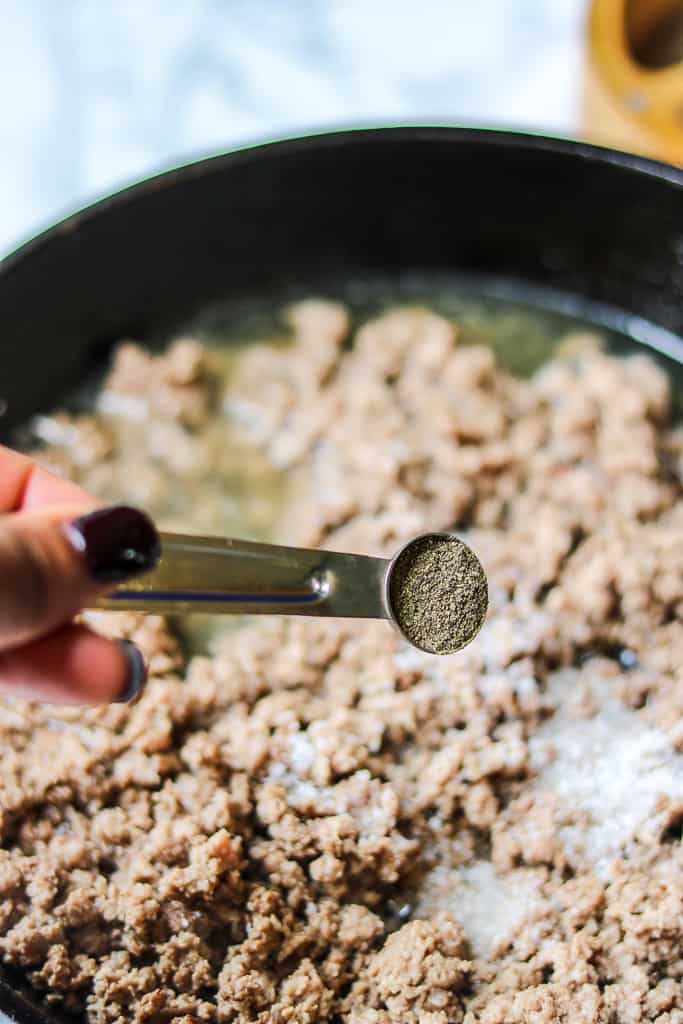 Beef Bolognese Recipe - Savor Thoughts Beef Bolognese Recipe - Savor Thoughts. Ground Pepper being added to the beef.