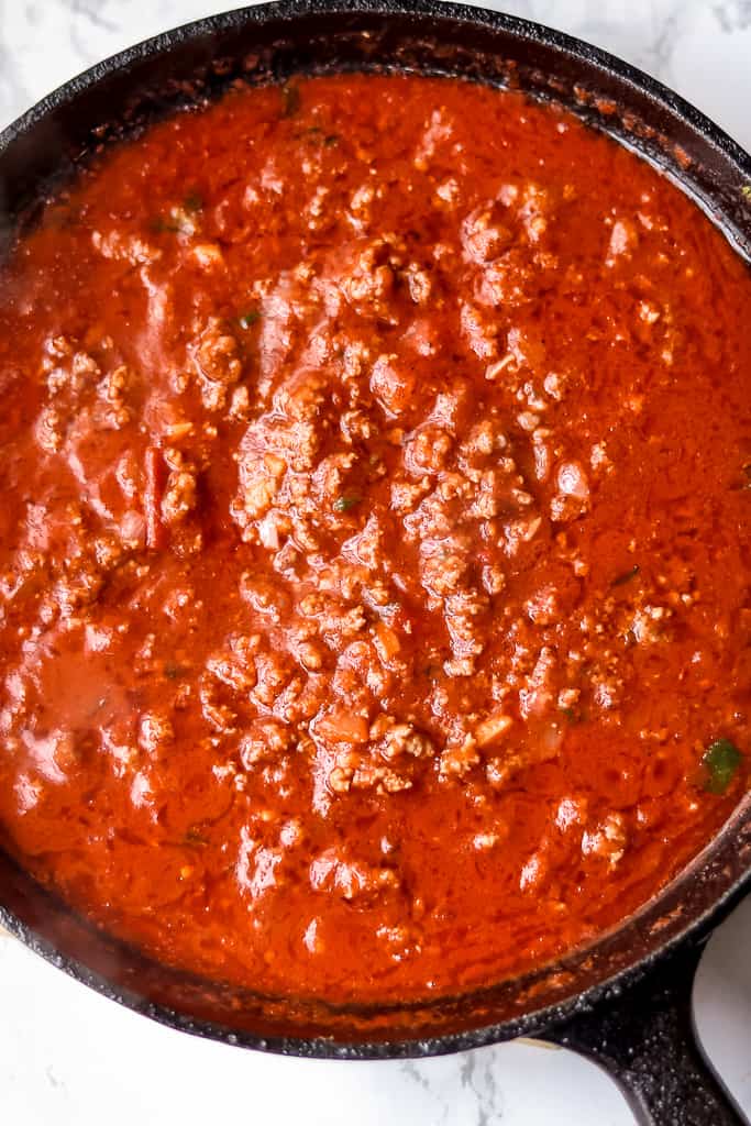 Beef Bolognese Recipe - Savory Thoughts Beef Bolognese Recipe. Savory Thoughts. Beef Bolognese in a skillet