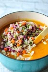 soup topped with mixed vegetables