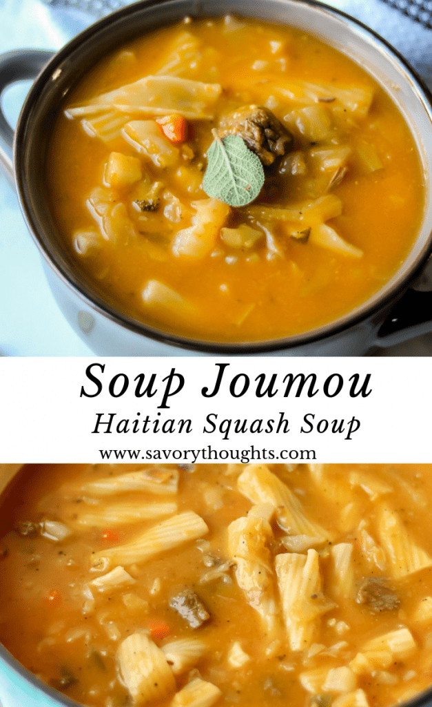 Soup Joumou (Haitian Squash Soup) is served every year on the 1st of January as the Haitian nation celebrate its Independence. It is one of the most savored food as it is a rarity. Deliciously prepared to ones taste but the base is squash. Extremely filling, but yet the enjoyment of the sensational flavors with the proudness of freedom make this dish a unique experience that one must share.
