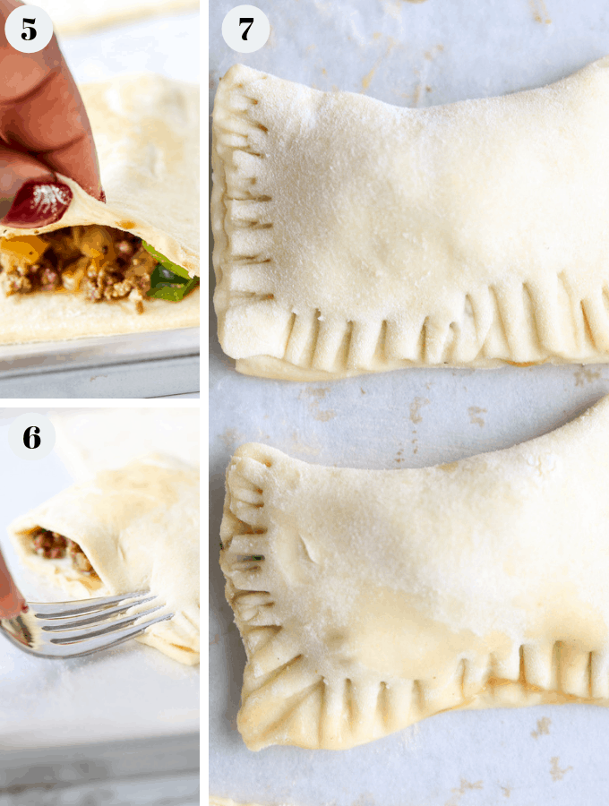 Haitian Patties (Haitian Pate) Recipe - BHM Virtual Potluck puff pastry dough folded in half then sealed with egg wash and fork.
