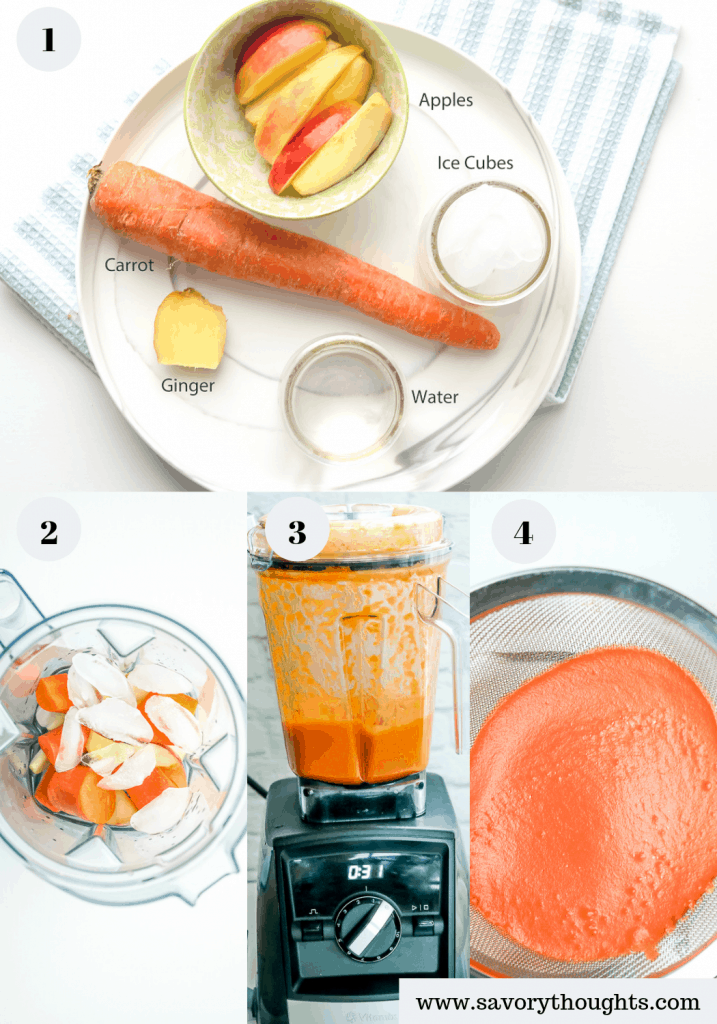 Apple Carrot ginger juice - exceptionally healthy fruit and vegetable juice to keep you energized, hydrated, and vibrant. Only 3 main ingredients to make this easy Vitamix juice.