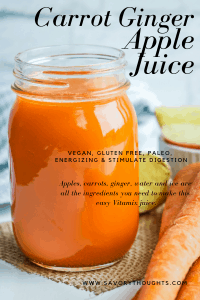 Carrot Ginger Apple Juice - exceptionally healthy fruit and vegetable juice to keep you energized, hydrated, and vibrant. Only 3 main ingredients to make this easy Vitamix juice. Vitamix Juice | Ginger Juice | Apple Carrot Juice | Carrot Juice | Apple Juice | Carrot Ginger Juice | Healthy Juice | Vegan Juice #vitamixjuice #gingerjuice #carrotjuice #applecarrotjuice #applejuice #Carrotgingerjuice #healthy #veganjuice