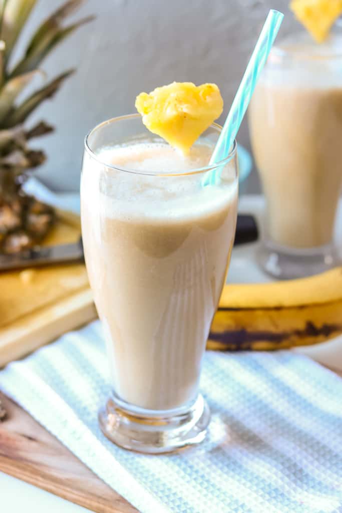 Easy Breezy Healthy Pineapple Banana Smoothie. Smoothies are always a healthy choice and are perfect year-around. This smoothie is a perfect blend of pineapple and banana mixed with almond milk. It works well with other fruits and vegetables. No sugar added. It is so refreshing, especially if strawberries are added to make a healthy pineapple banana strawberry smoothie. The possibilities are endless!