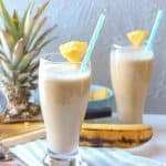 Easy Breezy Healthy Pineapple Banana Smoothie. Smoothies are always a healthy choice and are perfect year-around. This smoothie is a perfect blend of pineapple and banana mixed with almond milk. It works well with other fruits and vegetables. No sugar added. It is so refreshing, especially if strawberries are added to make a healthy pineapple banana strawberry smoothie. The possibilities are endless!