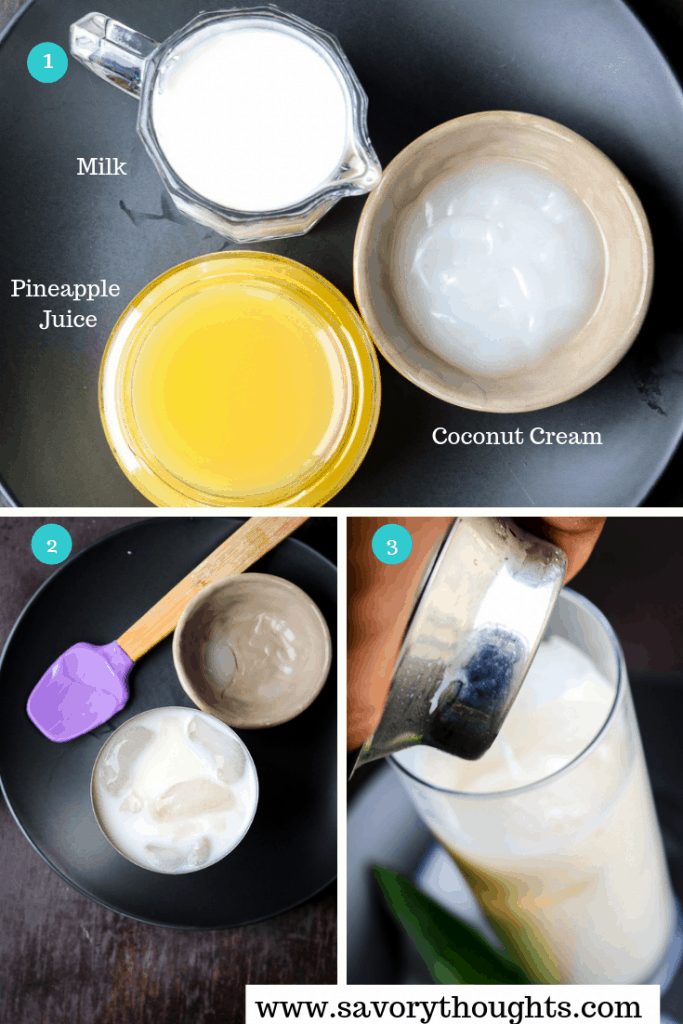 Ingredients to make Pina Colada Cocktail