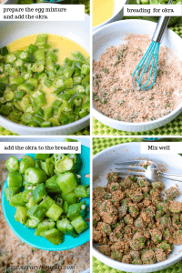 Air Fryer frozen okra instruction picture guide to make fried okra. #airfryerokra #airfriedokra