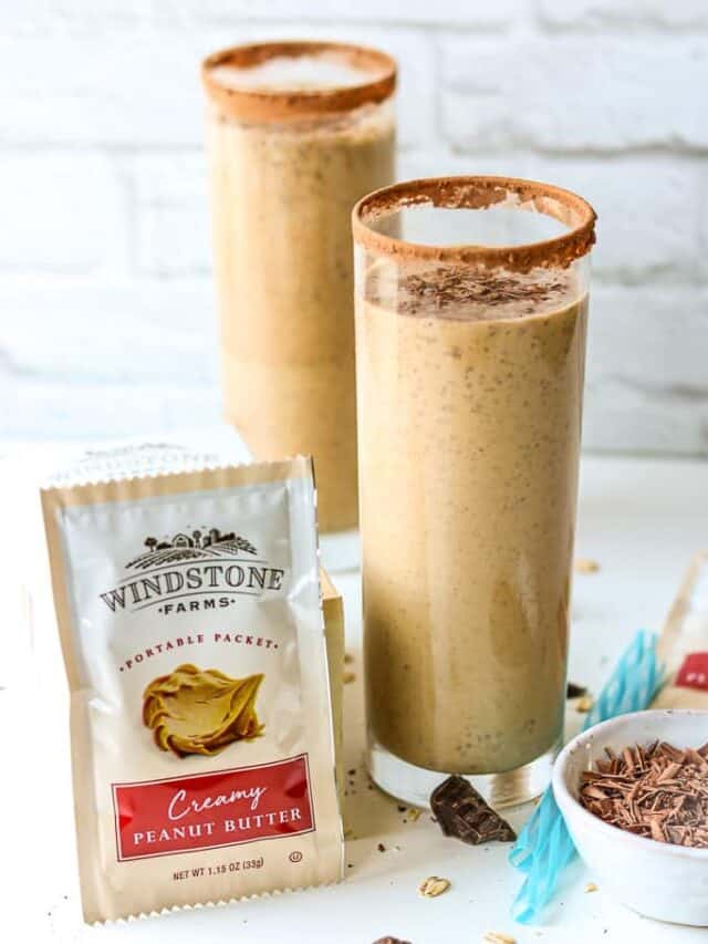 Start an energized morning and put some pep in your step with this Cold Brew Coffee Protein Smoothie. This smoothie is a quick recipe that’s perfect for on the go breakfast. Perfect for a busy morning or on the go snack drink! #CampaignHashtag #CollectiveBias #WindstoneFarmsPB #coffeeproteinsmoothie #peanutbuttersmoothie #smoothiebreakfastonthego