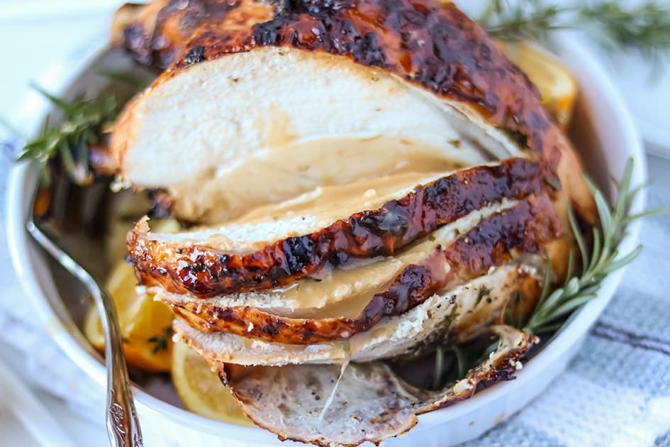 sliced roasted turkey breast with gravy