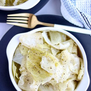 Instant pot cabbage in white bowl