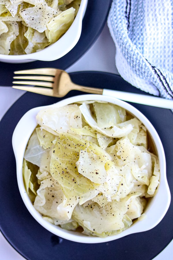Instant pot cabbage in white bowl