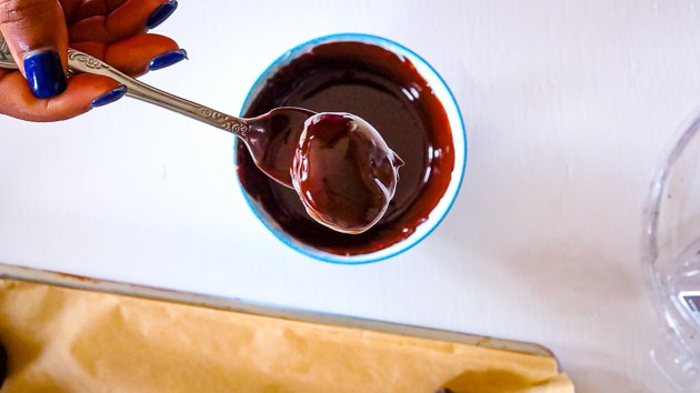 chocolate covered Oreo balls on a fork