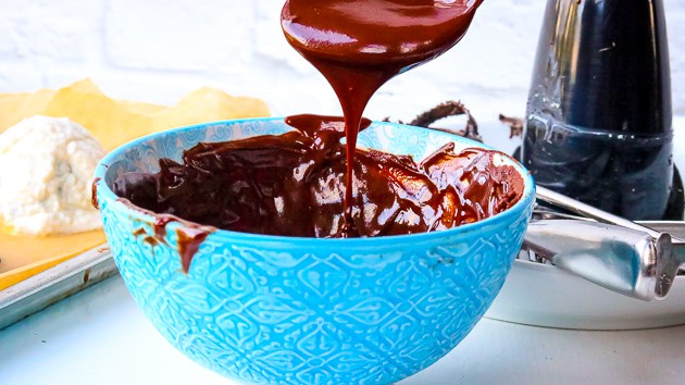 Melted chocolate in blue plate