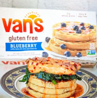 Van's Waffles topped with Firecracker chicken and spinach