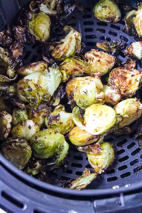 roasted brussels sprouts in air fryer basket