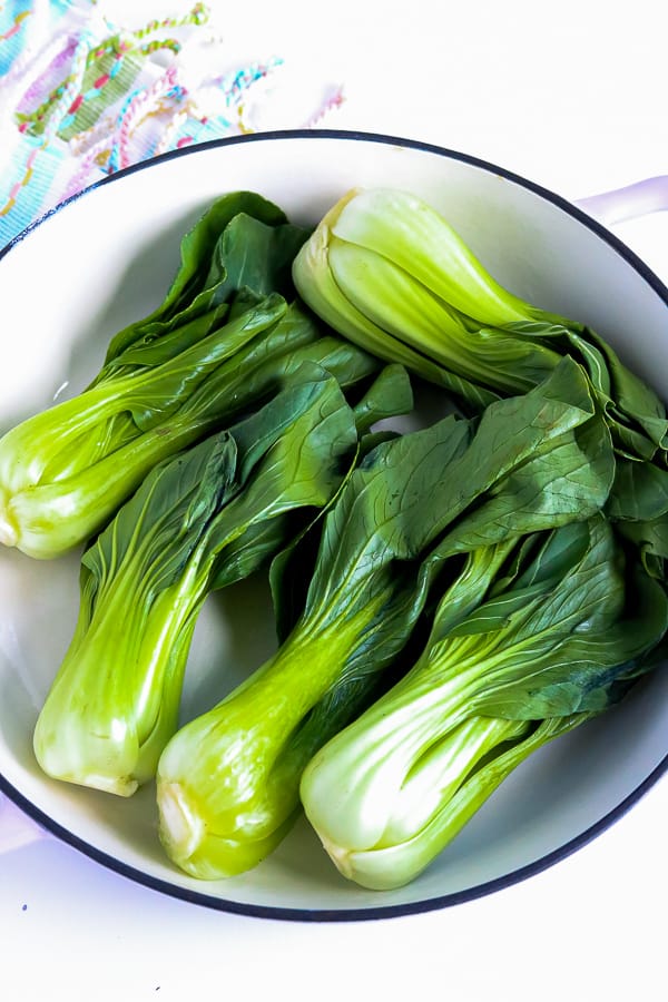 Pack of Bok Choy in skillet