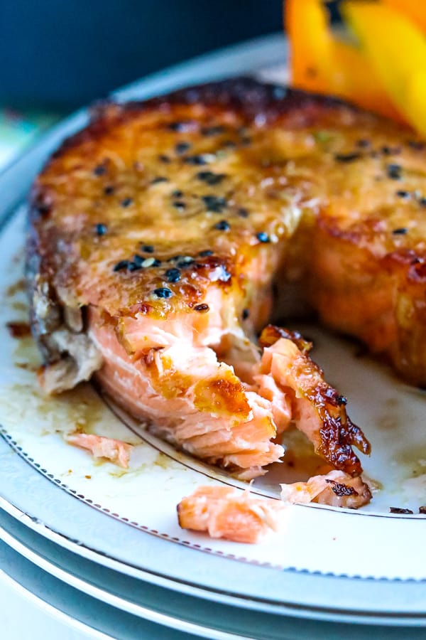 Cooked salmon steak