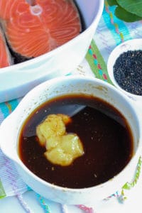 Salmon steak sauce with garlic