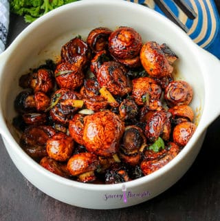 Keto Garlic Mushroom in white bowl