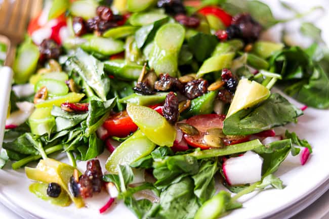 Closeup picture of asparagus salad