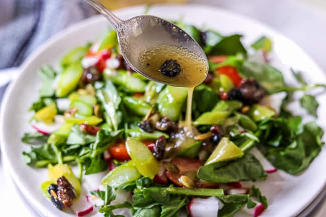 Cranberry Vinaigrette drizzled on asparagus salad