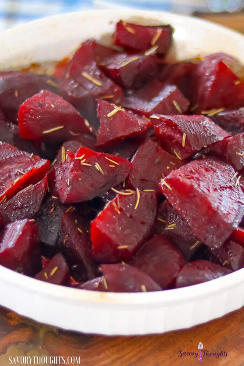 Oven roasted beets in white plate