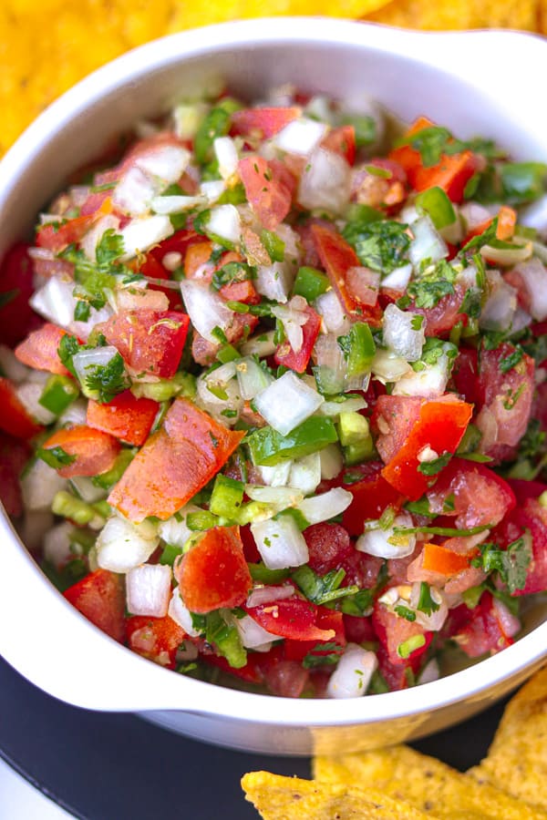 Homemade Mexican salsa in white bowl