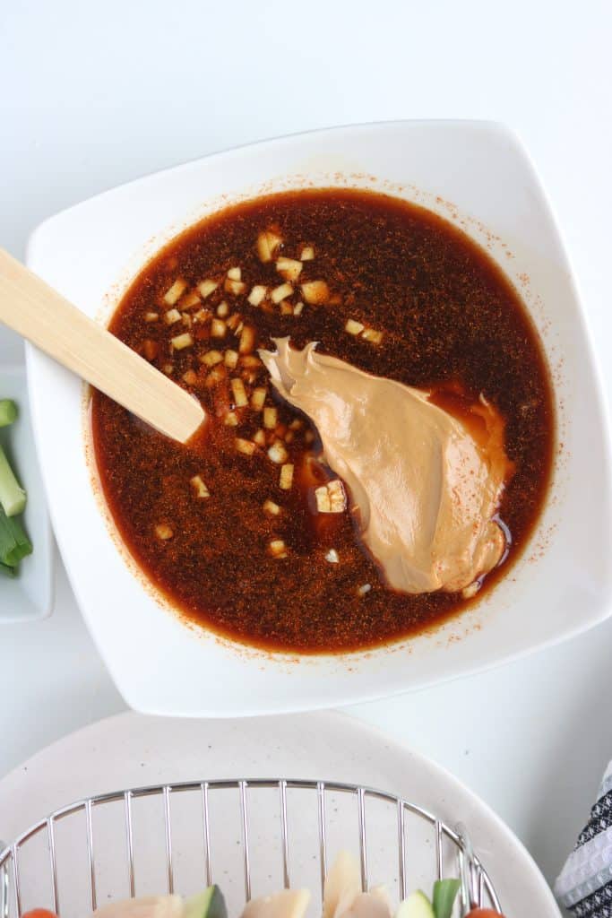 Dipping Sauce Ingredients in a white bowl
