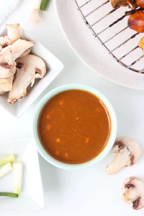 Thai Peanut Dipping Sauce Recipe in with mushroom