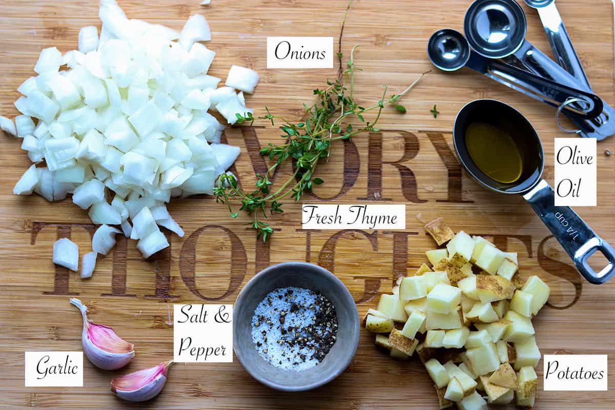 Ingredients listed on cutting board