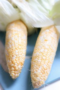 Peeled corn on the cob