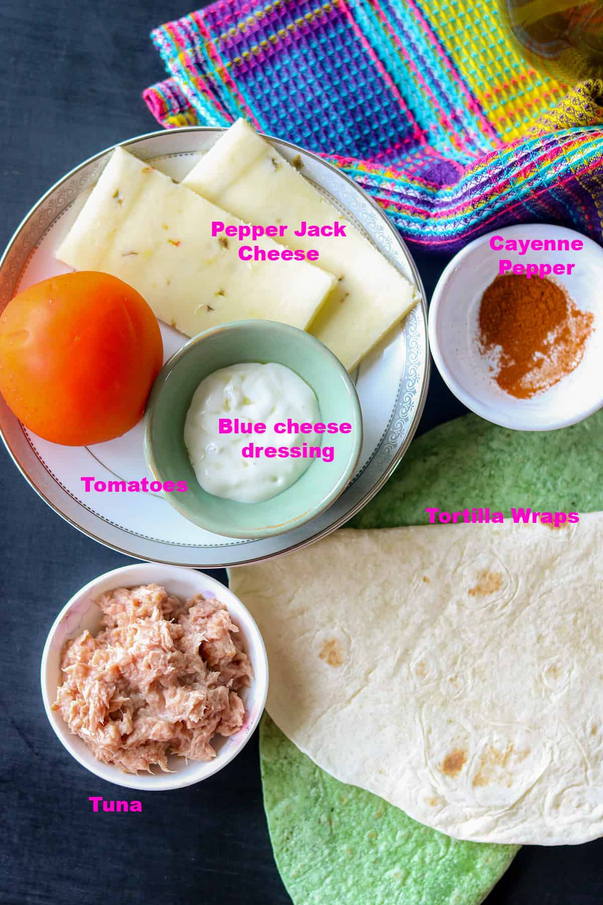 List of Ingredients to make wraps