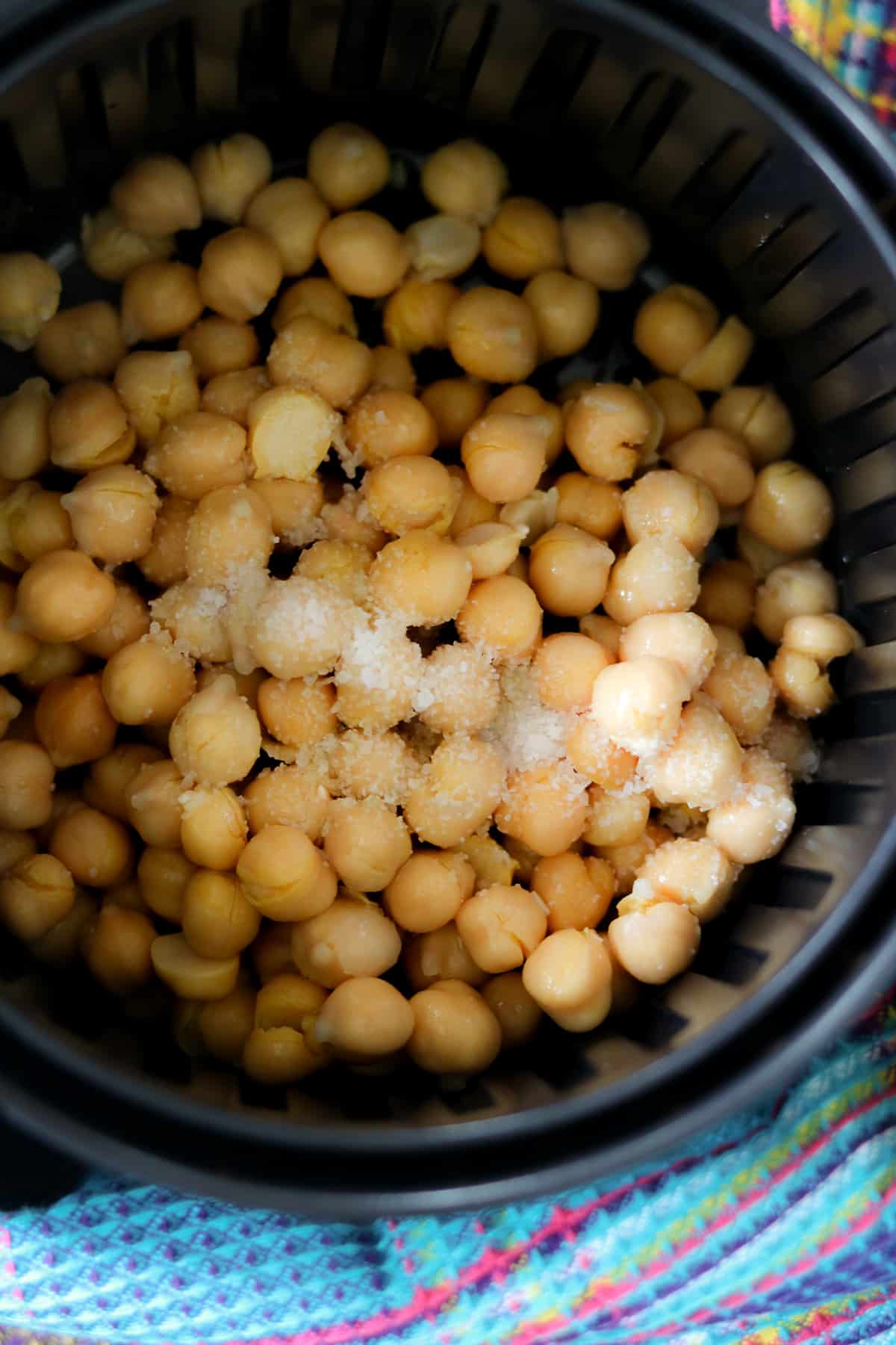 chickpeas in the air fryer basket