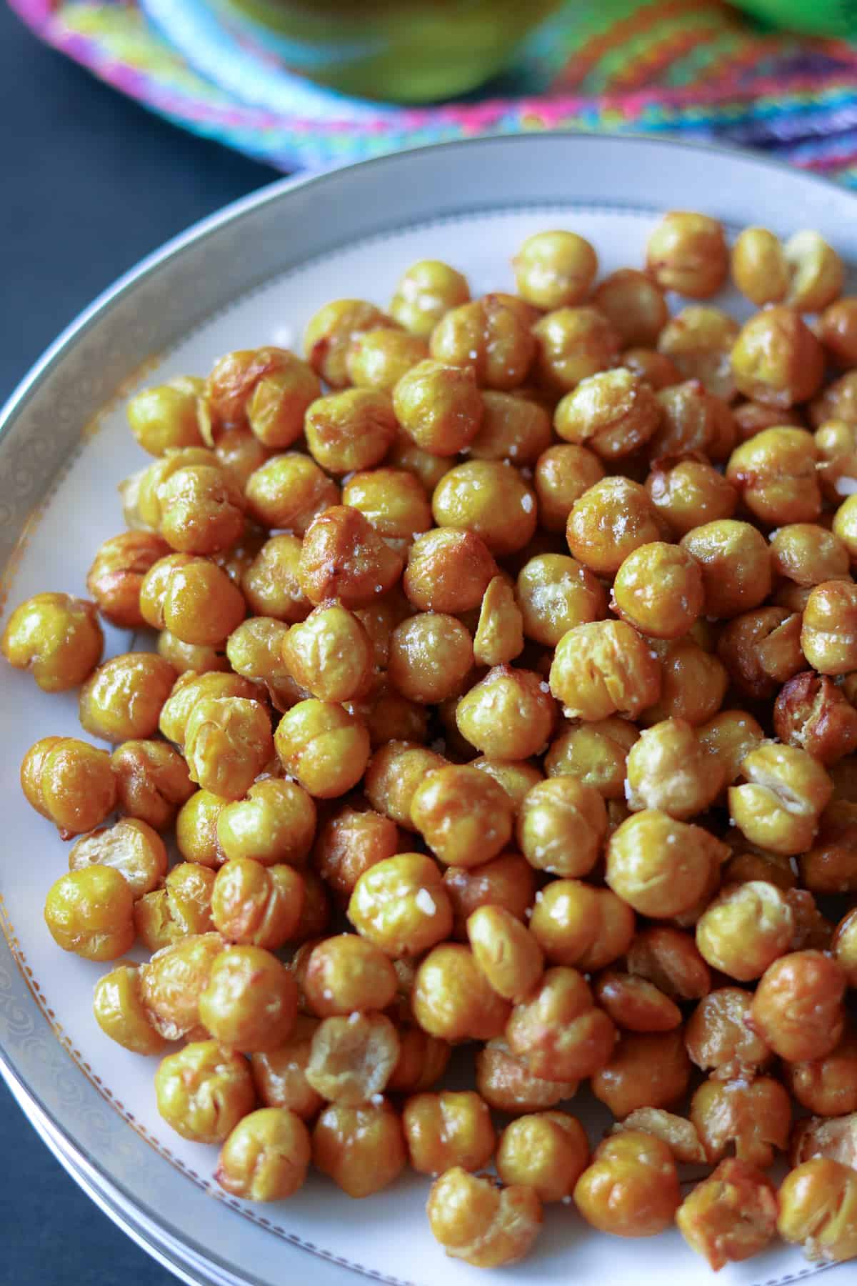 air fried chickpeas on a white plate