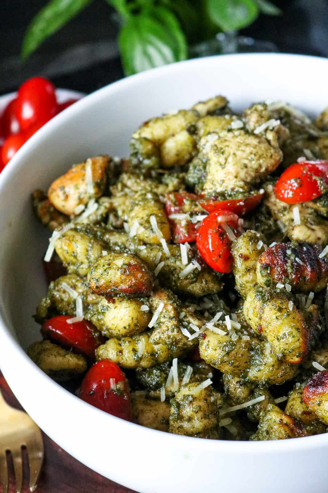 Pesto Chicken Basil Gnocchi with Tomatoes