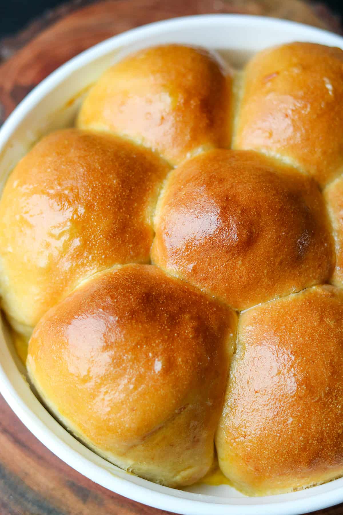 Baked Milk buns in white baking dish