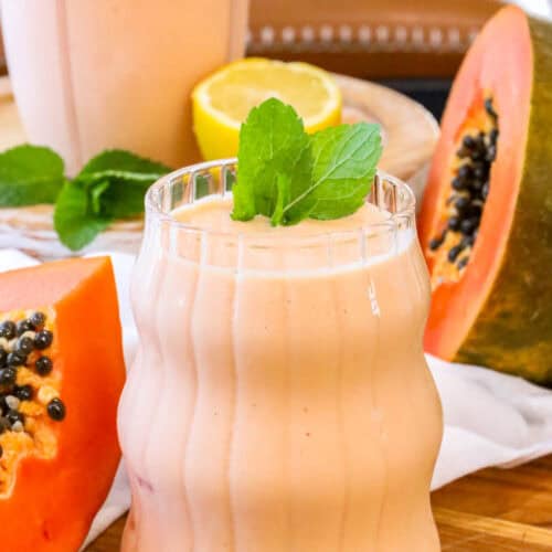 Papaya Juice garnished with fresh mint