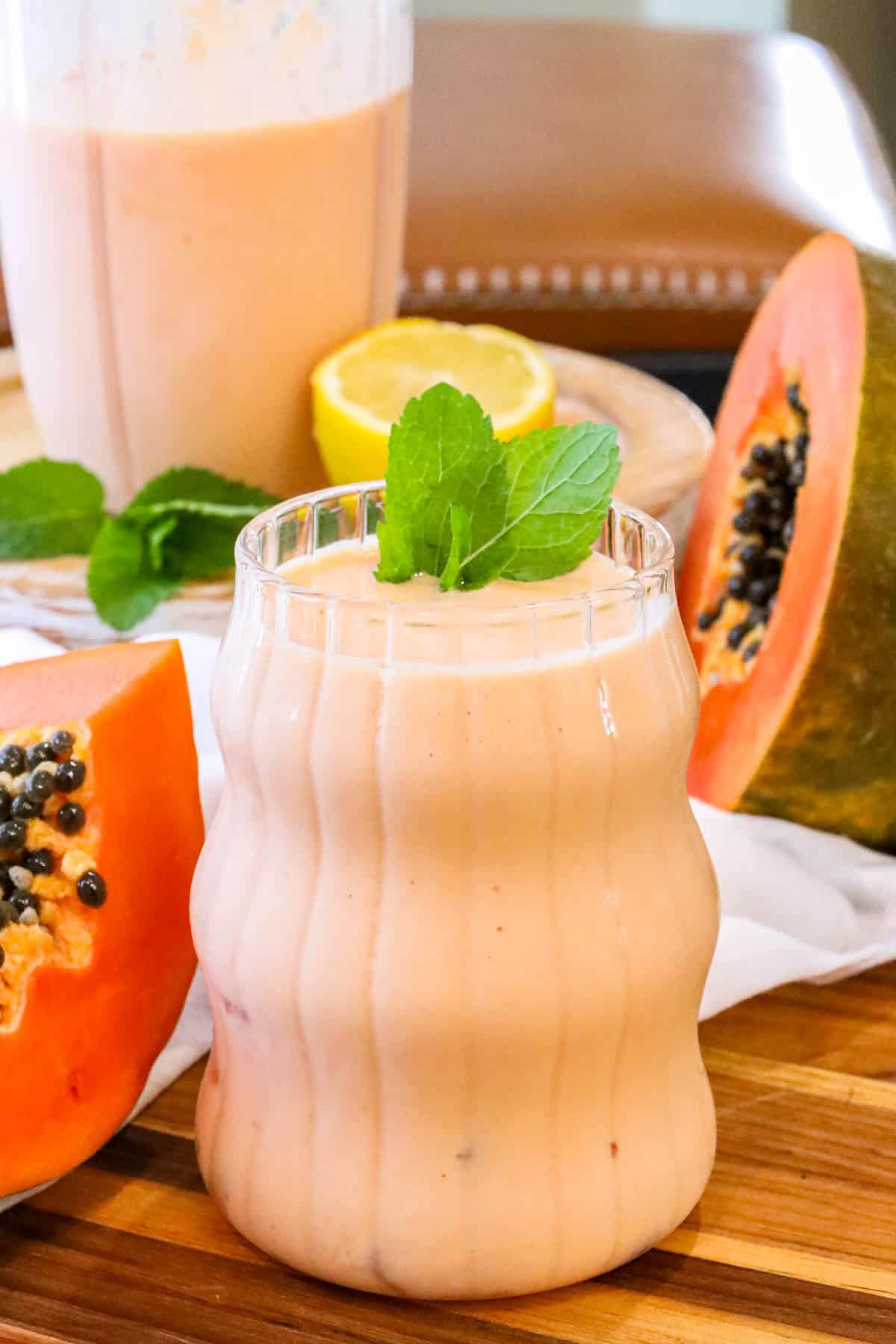 Papaya Juice garnished with fresh mint