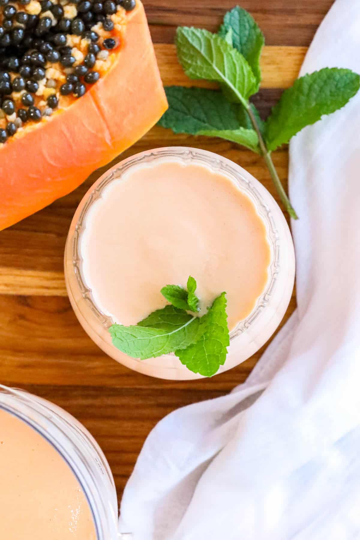 Papaya Juice garnished with fresh mint