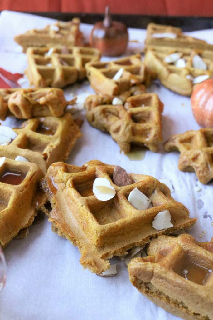 Slices of waffles on a white background