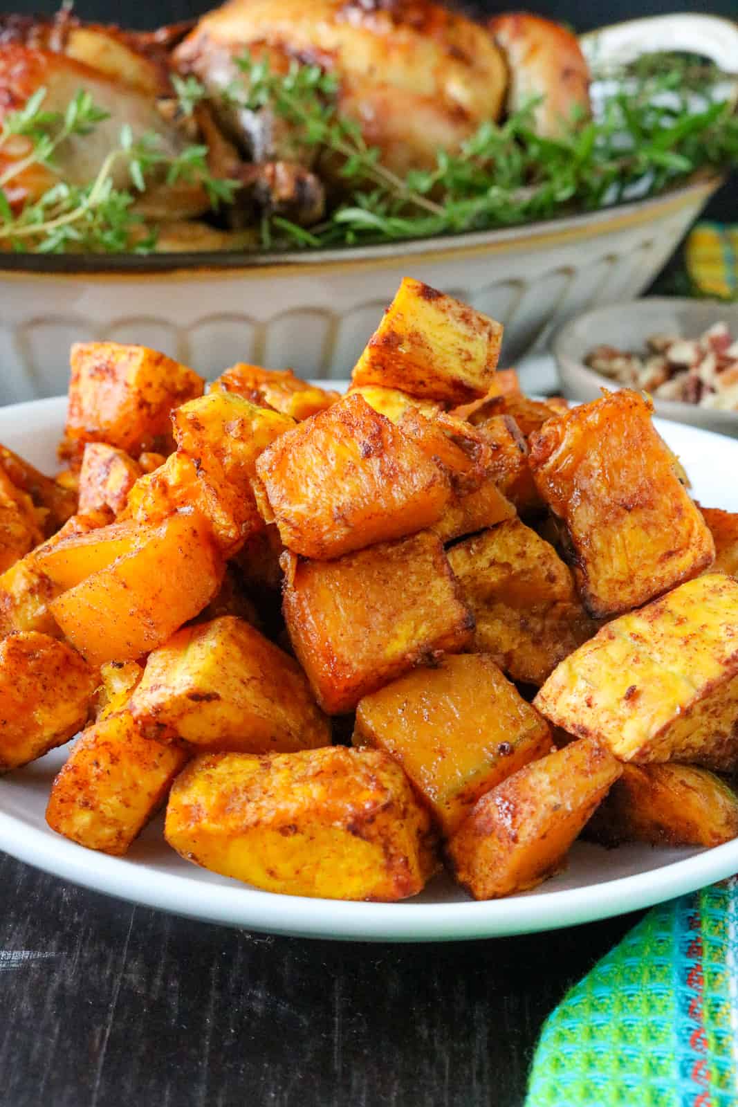 air Fryer squash cubes in plate