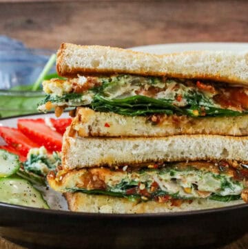 Haitian egg sandwich stacked up