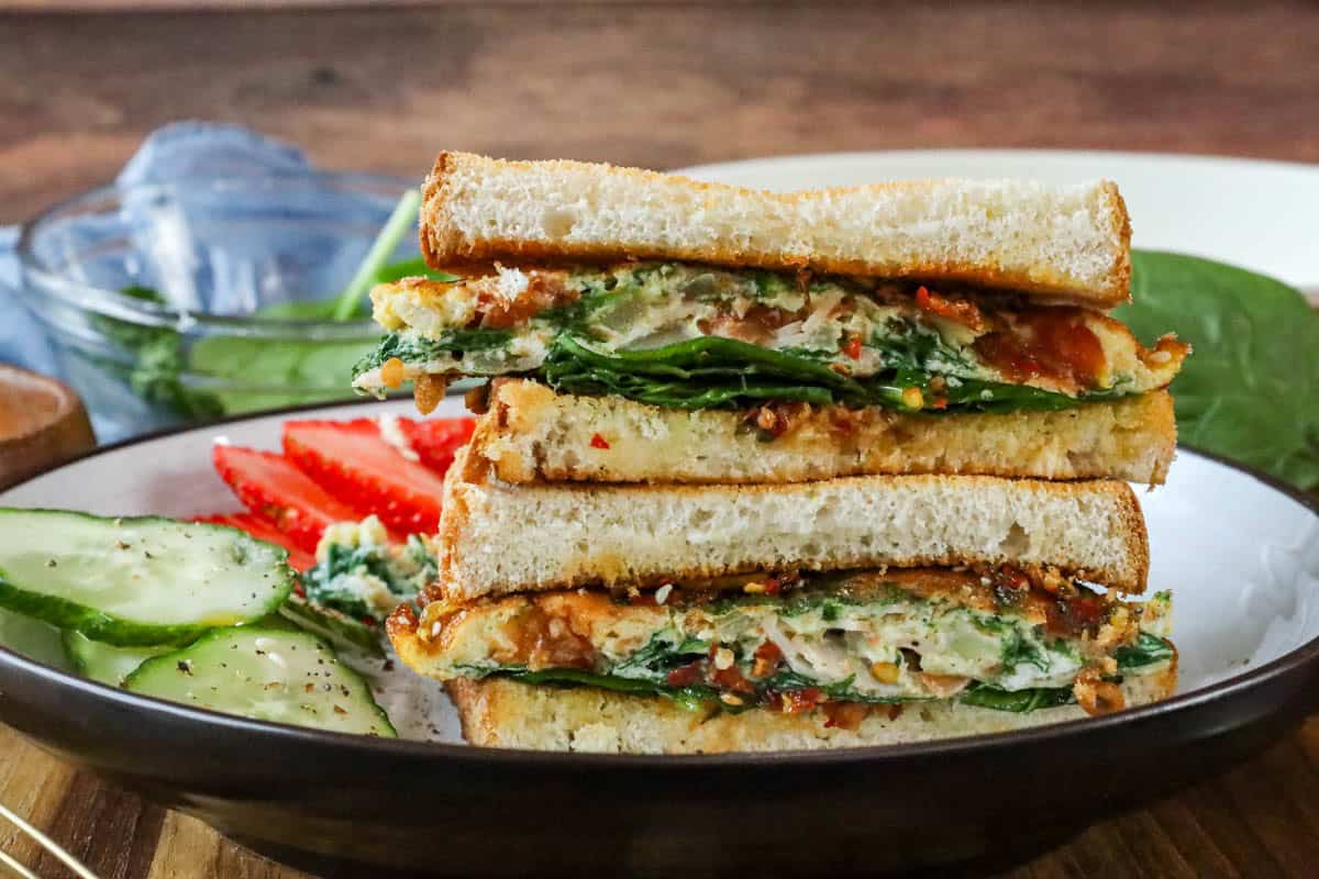 Haitian egg sandwich stacked up