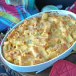 Haitian Mac and Cheese in white baking dish