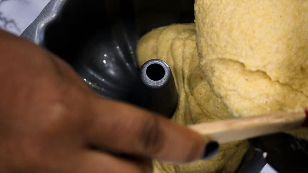 batter being poured into pan