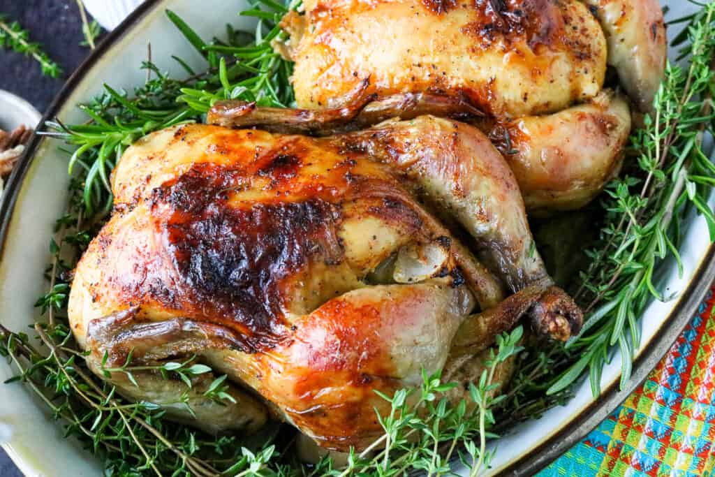 two Cornish Hen in a baking tray